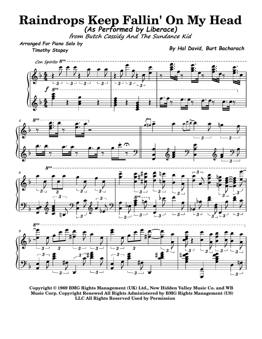 Raindrops Keep Fallin' On My Head Piano Solo scores gallery preview page 1