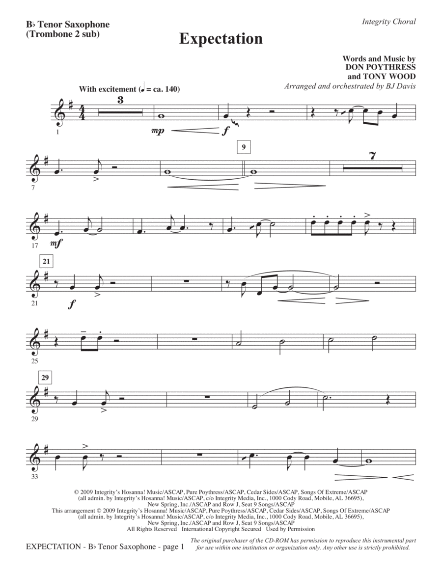 Expectation - Tenor Sax (Trombone 2 sub)