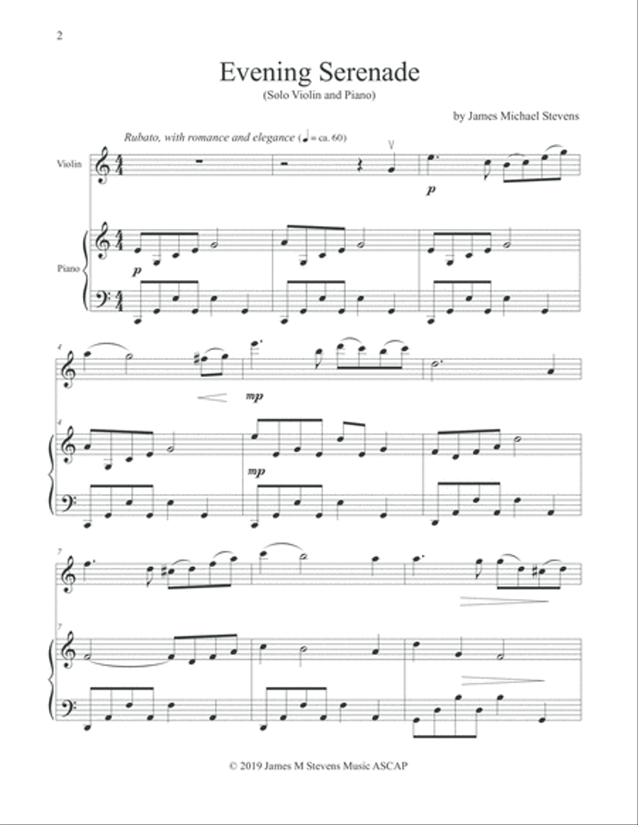 Evening Serenade - Violin & Piano Violin Solo scores gallery preview page 2