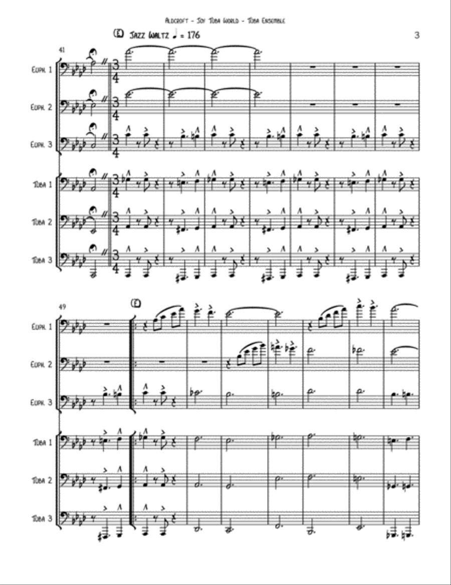 Joy Tuba World for 6-part Tuba Ensemble Tuba scores gallery preview page 3