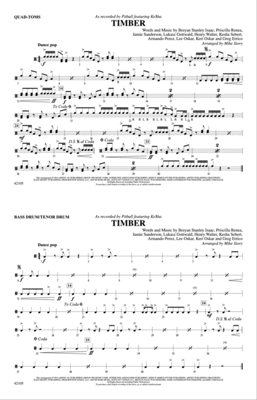 Timber: Quad-Toms Marching Band scores gallery preview page 1