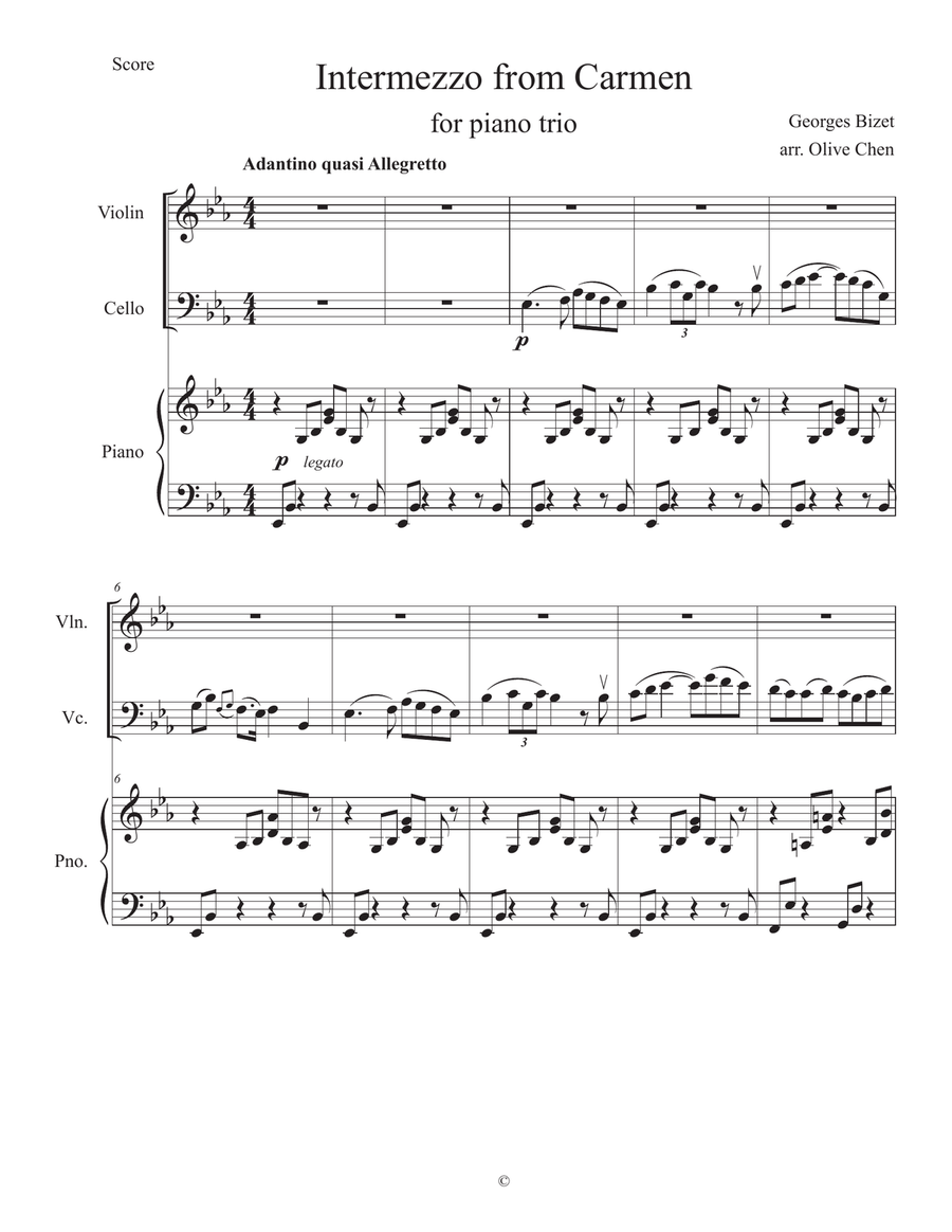 Intermezzo from Carmen Suite for piano trio (violin, cello and piano) Piano Trio scores gallery preview page 1