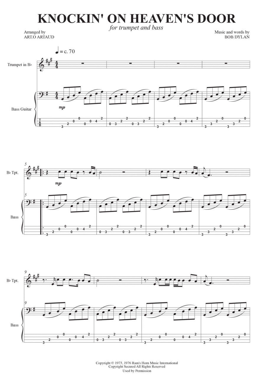 Knockin' On Heaven's Door Trumpet Duet scores gallery preview page 1