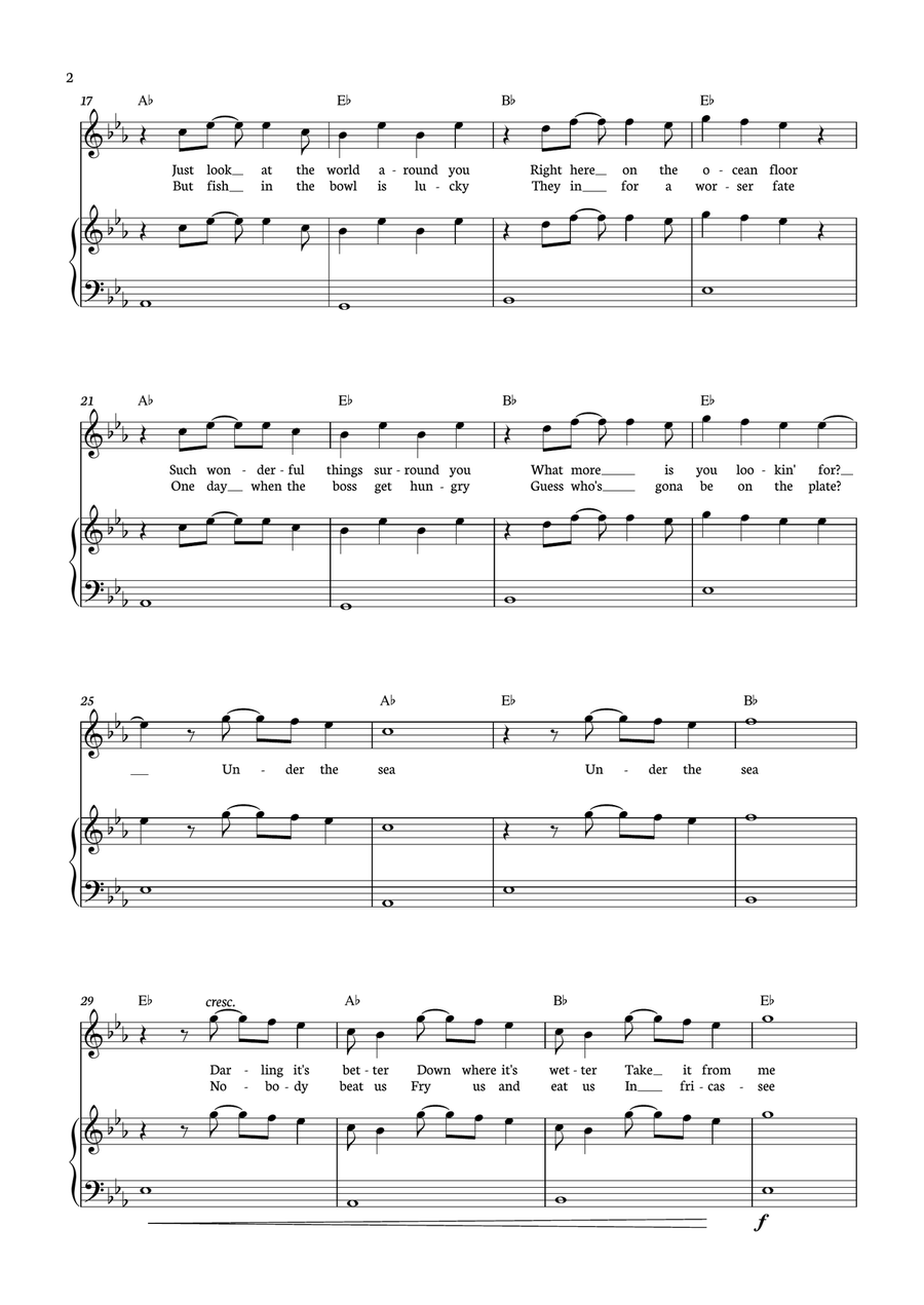 Under The Sea Piano, Vocal scores gallery preview page 2