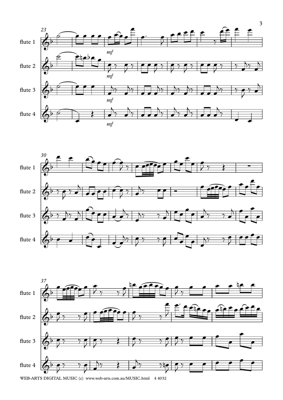 TAMBOURINE for 4 flutes - GOSSEC Flute Quartet scores gallery preview page 3