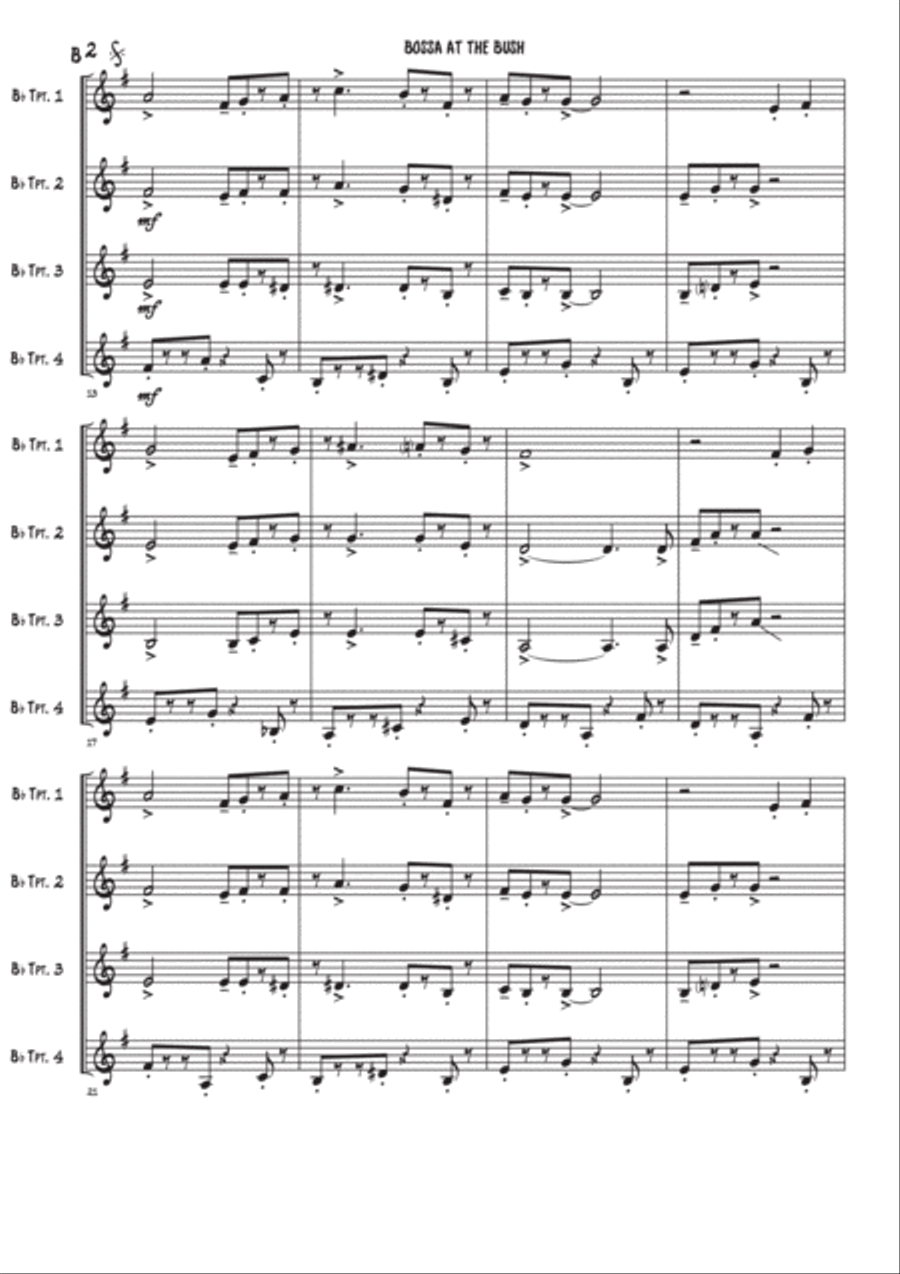 Bossa at the bush - Trumpet quartet Brass Quartet scores gallery preview page 2