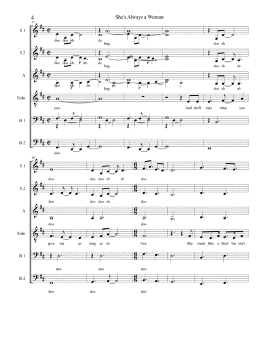 She's Always A Woman 4-Part scores gallery preview page 4
