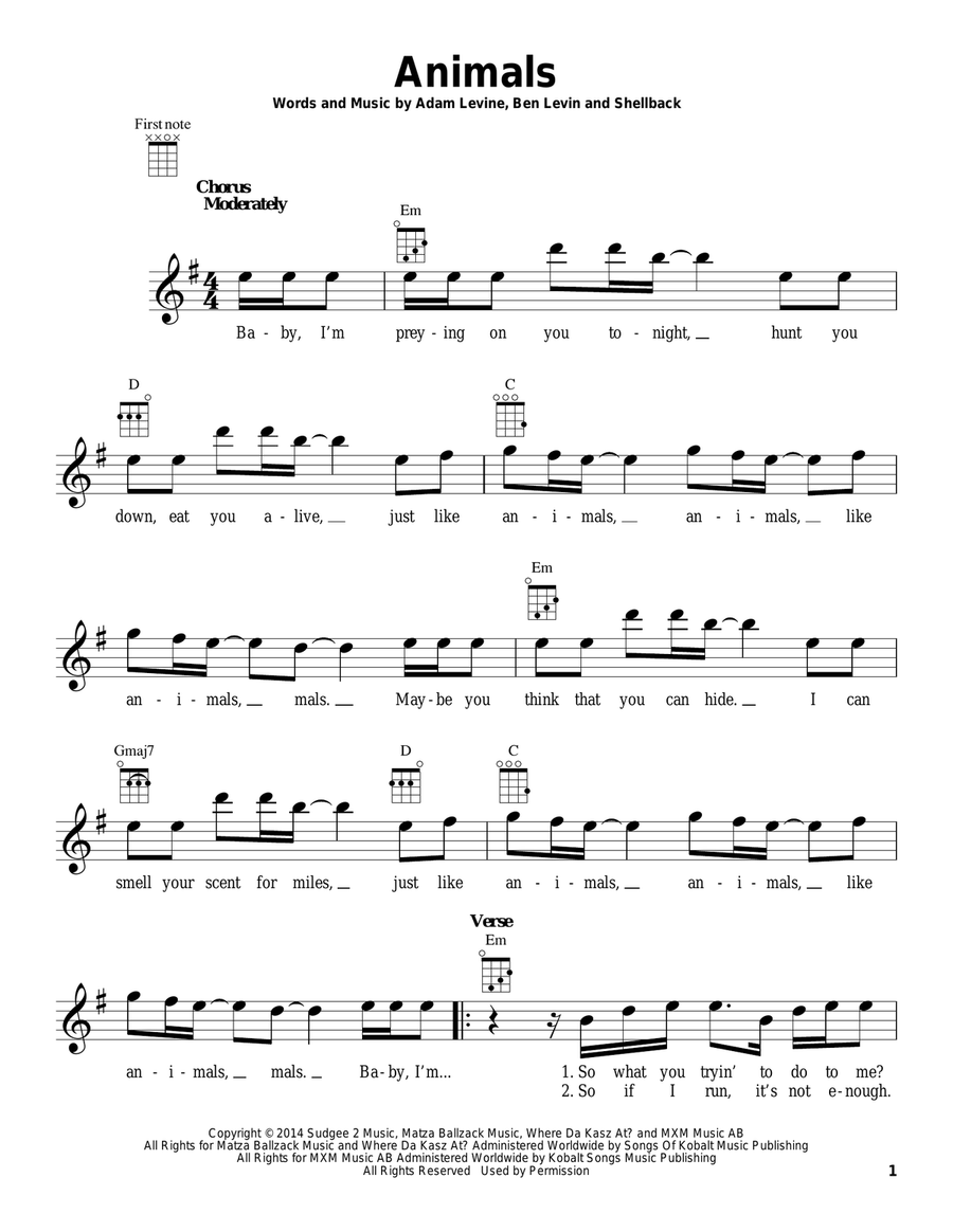 Animals Ukulele scores gallery preview page 1