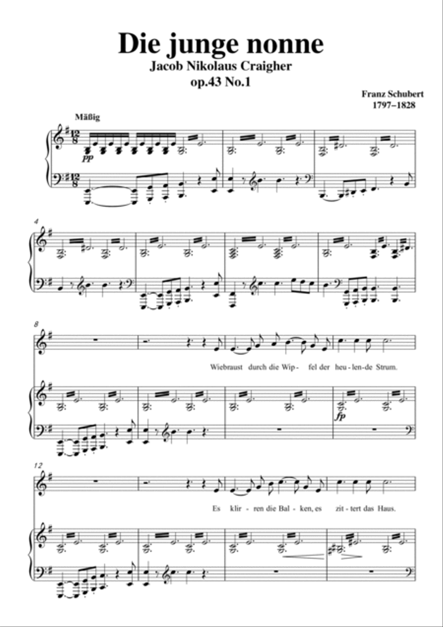 Schubert-Die junge nonne in e minor,for Vocal and Piano Voice scores gallery preview page 2