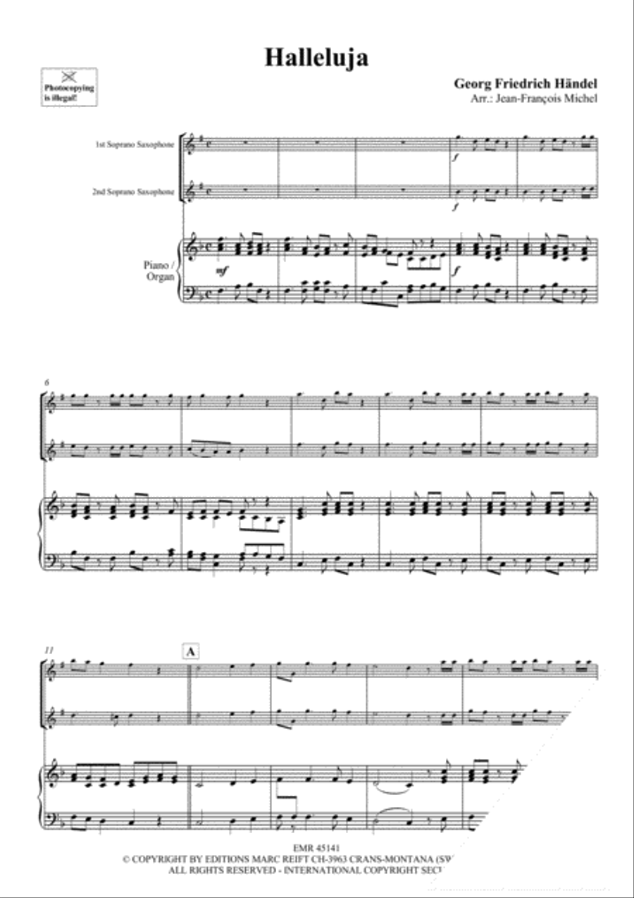 Halleluja (Handel) / Ave Maria (Bach-Gounod) / Trumpet Voluntary (Clarke) Soprano Saxophone scores gallery preview page 3
