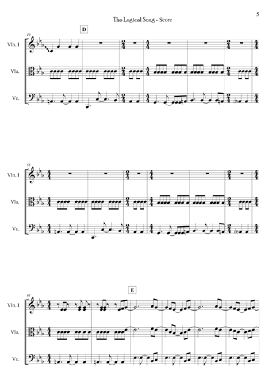 The Logical Song String Trio scores gallery preview page 5