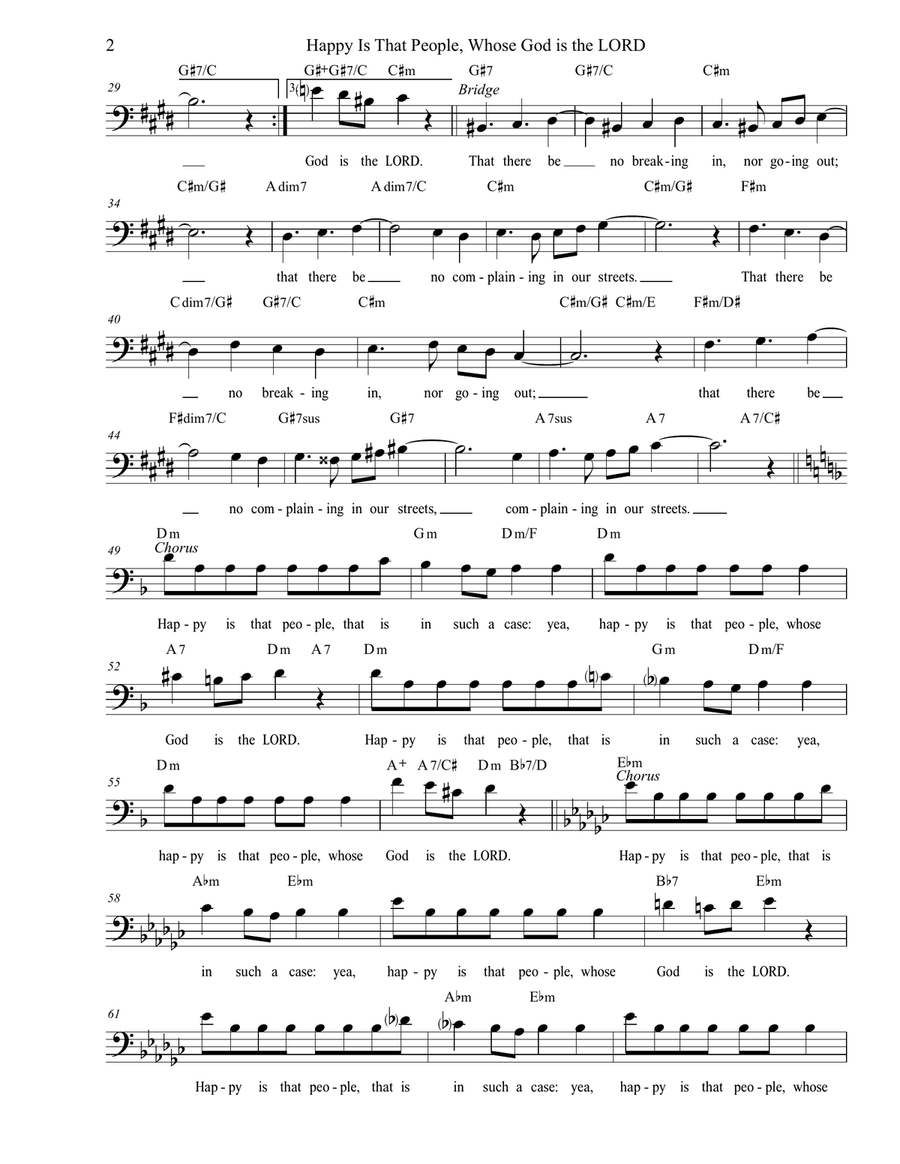 Happy Is That People (based on Psalm 144:12-15)--Tenor solo or unison with piano chords Unison Choir scores gallery preview page 2