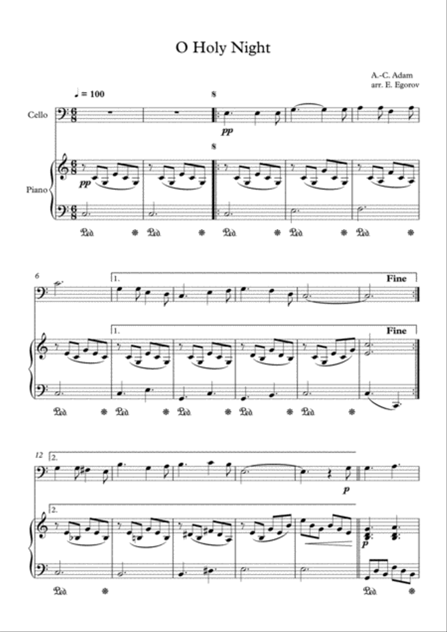 O Holy Night, Adolphe-Charles Adam, For Cello & Piano Piano scores gallery preview page 1