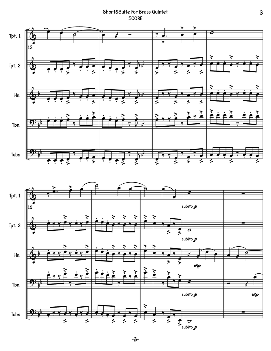 Short & Suite for Brass Quintet Brass Quintet scores gallery preview page 3