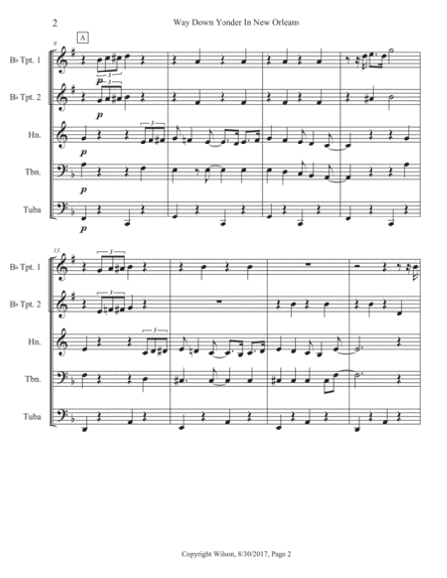 Way Down Yonder in New Orleans Brass Quintet scores gallery preview page 3