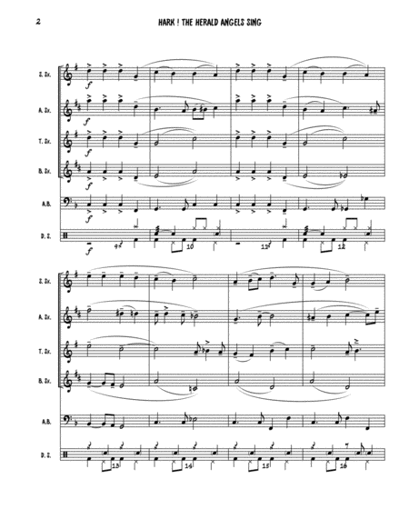 HARK! THE HERALD ANGELS SING - Sax Quartet (SATB/AATB) w/ optional Acoustic Bass and Drum Set parts image number null