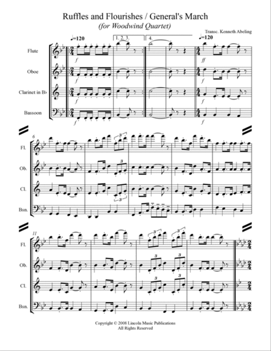 The General’s & Flag Officer’s Marches (for Woodwind Quartet) Woodwind Quartet scores gallery preview page 2