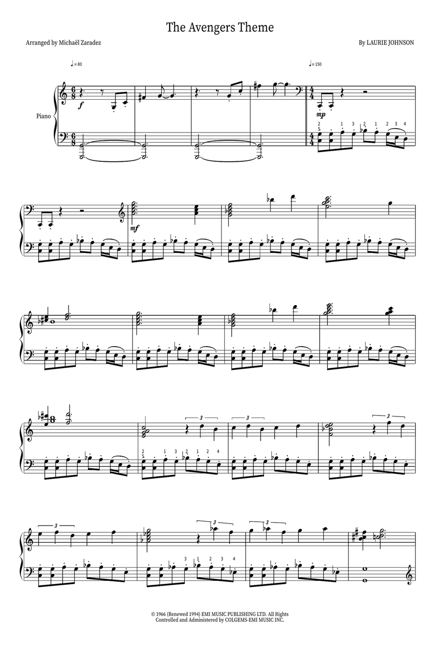The Avengers Theme Piano scores gallery preview page 1