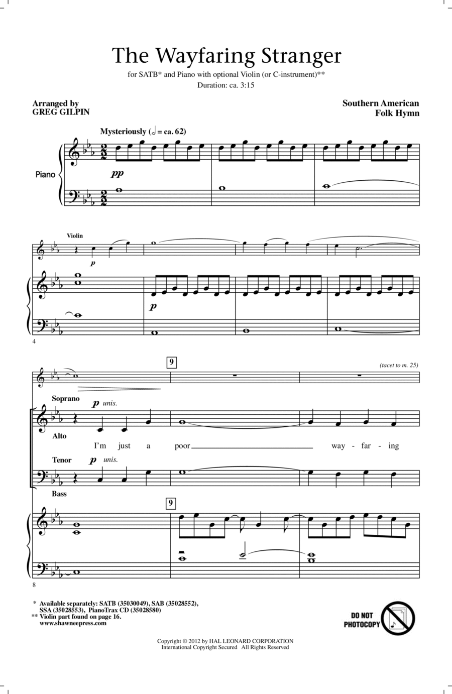 Wayfaring Stranger 4-Part scores gallery preview page 1