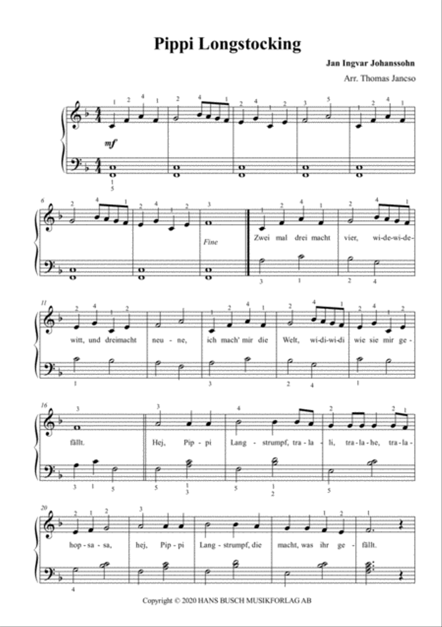 Here Comes Pippi Longstocking Easy Piano scores gallery preview page 1