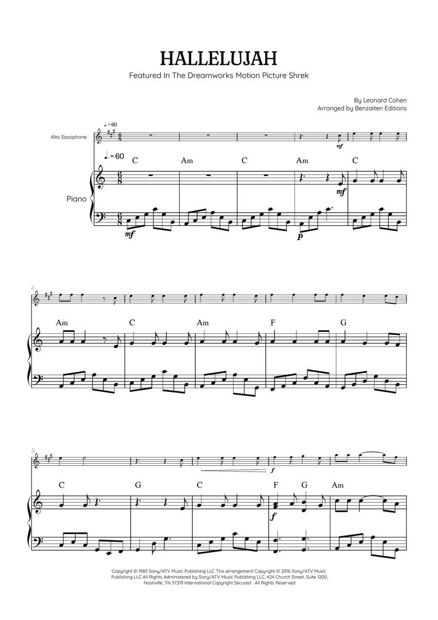 Hallelujah Alto Saxophone scores gallery preview page 1