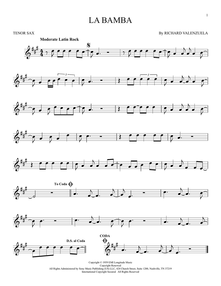 La Bamba La Bamba Tenor Saxophone scores gallery preview page 1