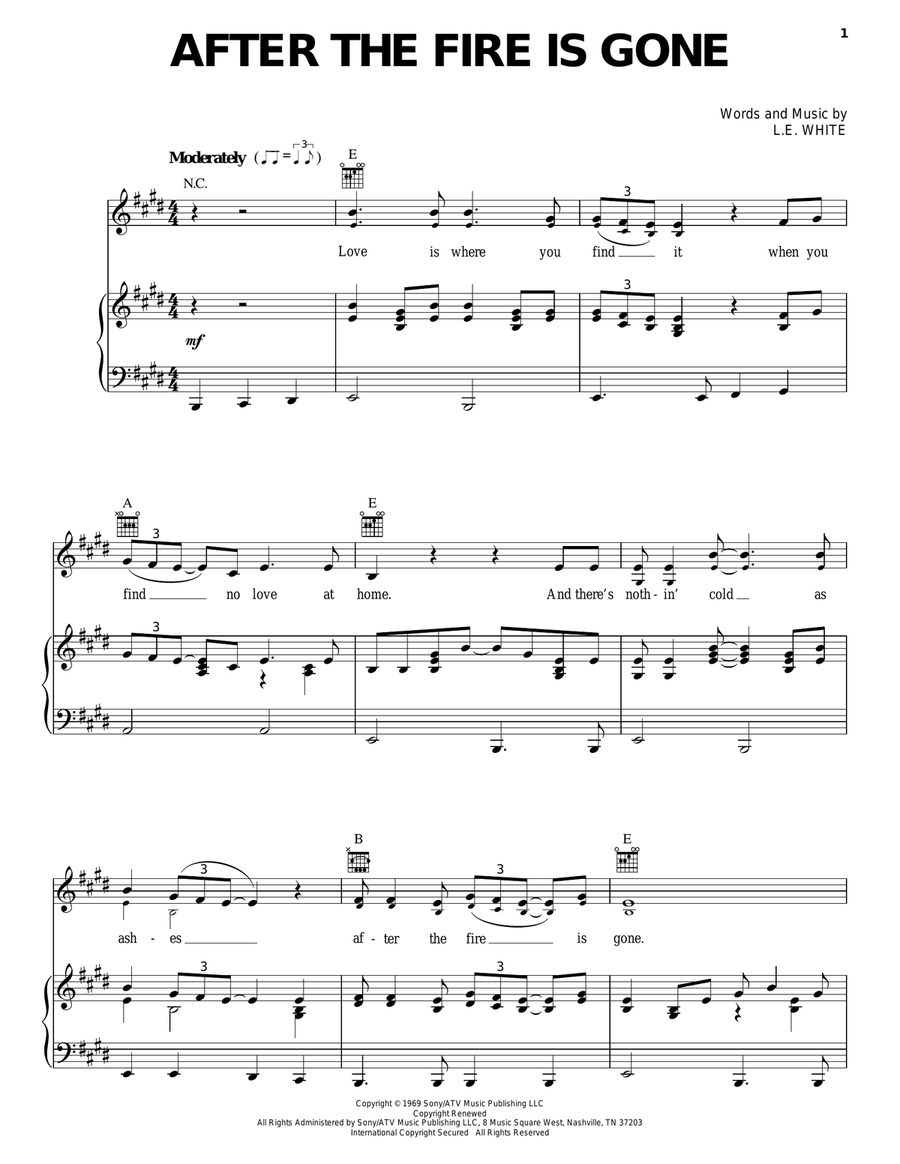 After The Fire Is Gone Piano, Vocal, Guitar scores gallery preview page 1