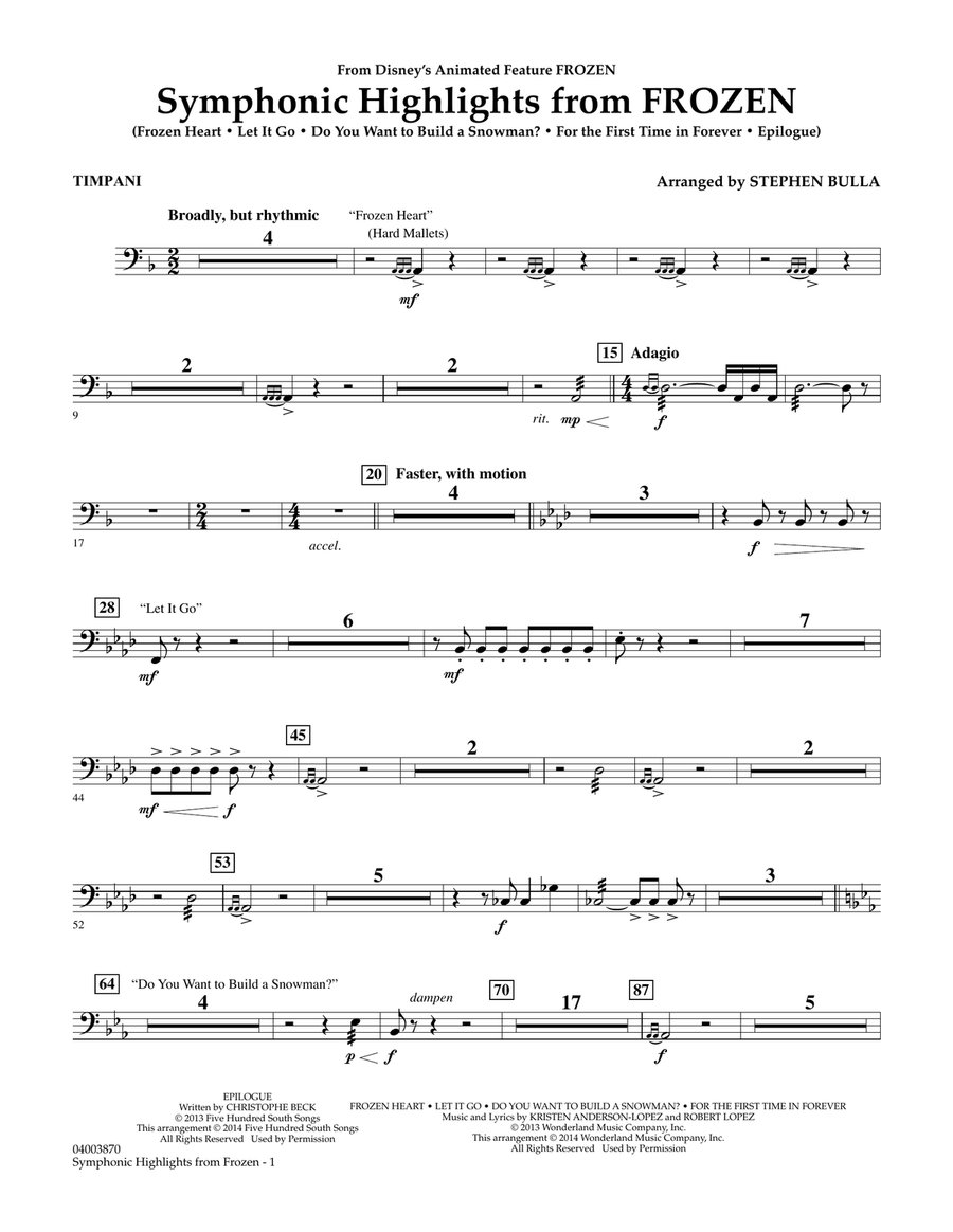 Symphonic Highlights from Frozen - Timpani Concert Band scores gallery preview page 1