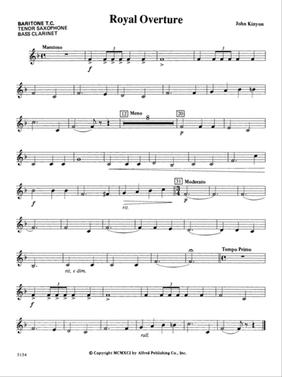 Royal Overture: Baritone T.C. Concert Band scores gallery preview page 1