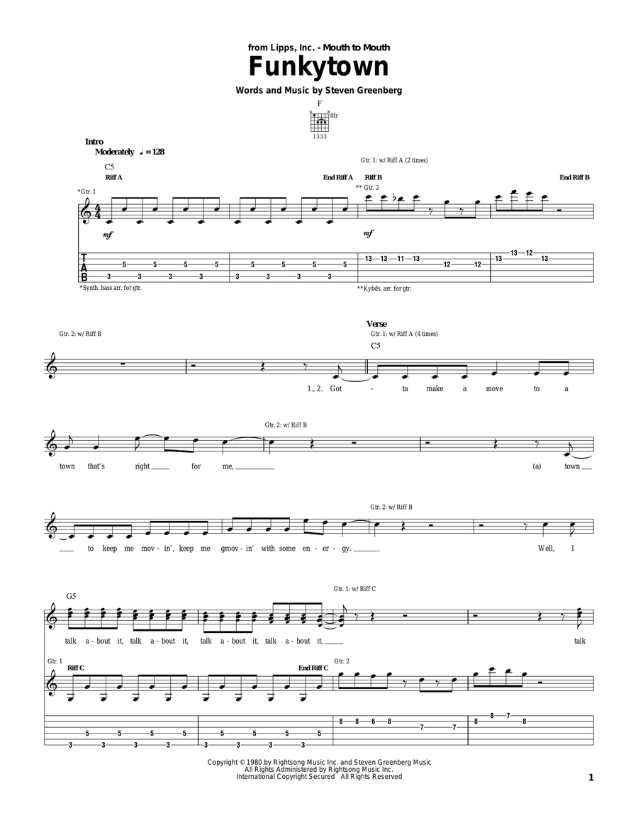 Funkytown Electric Guitar scores gallery preview page 1