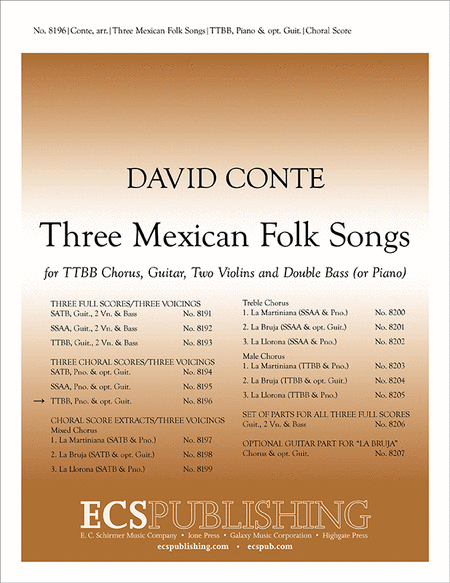 Three Mexican Folk Songs (Piano/Choral Score for TTBB Version)