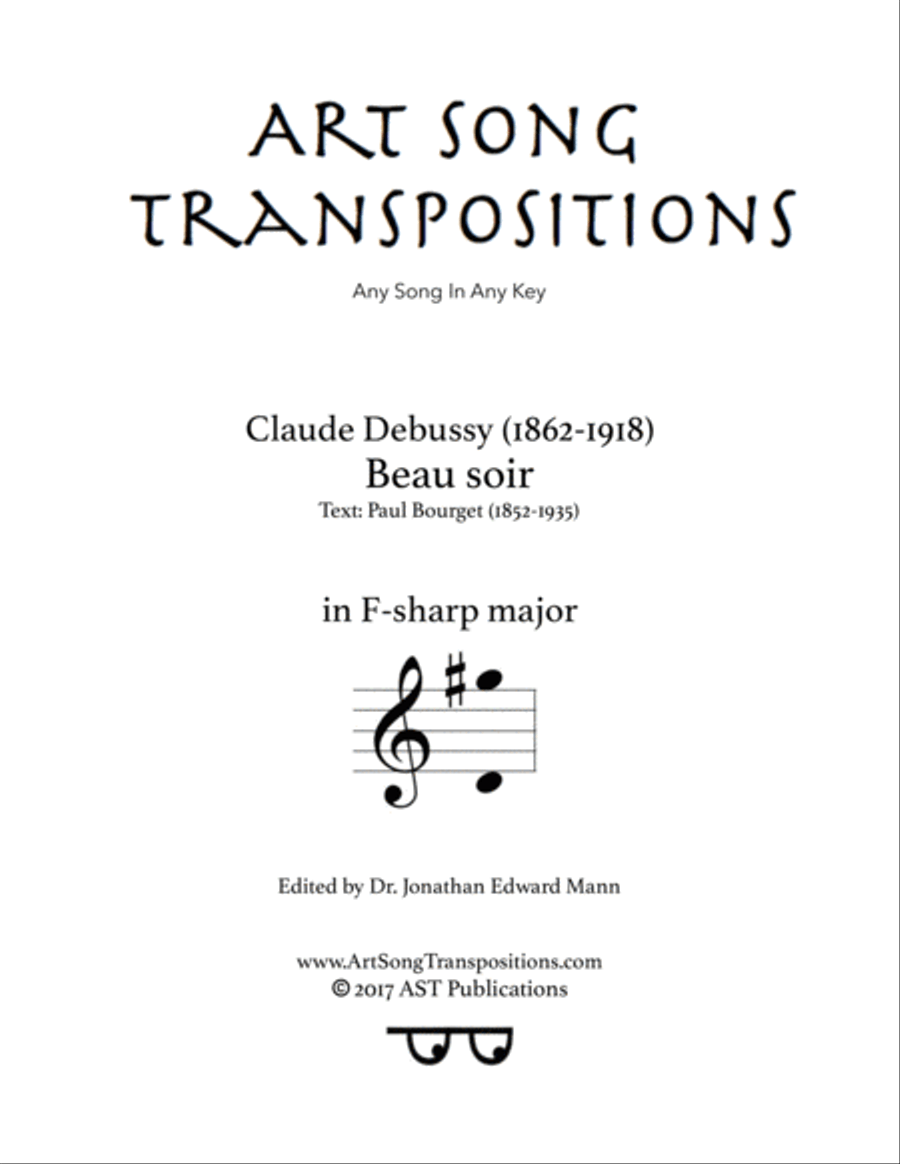 DEBUSSY: Beau soir (transposed to F-sharp major) Voice scores gallery preview page 1