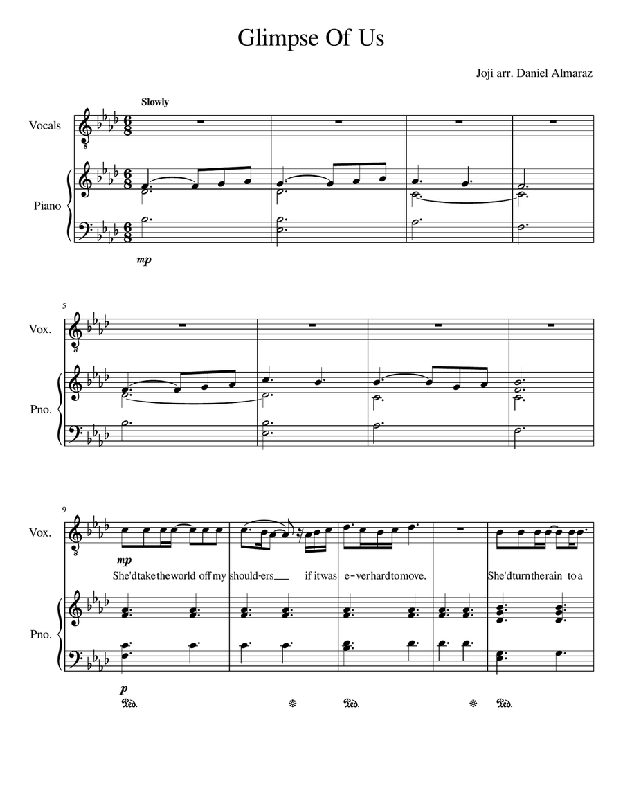 Glimpse Of Us Glimpse Of Us Piano, Vocal scores gallery preview page 1