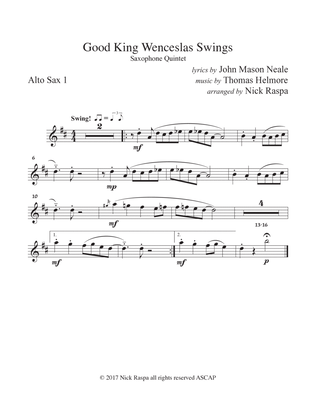 Good King Wenceslas Swings (easy sax quintet AATTB) Alto Sax 1 part