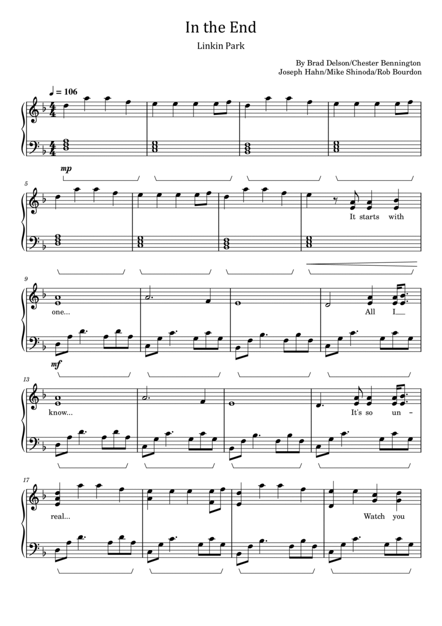 In The End In The End Piano Solo scores gallery preview page 1