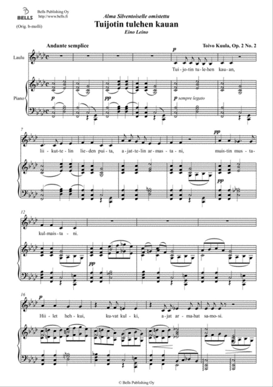 Tuijotin tulehen kauan, Op. 2 No. 2 (F minor) Voice Solo scores gallery preview page 1