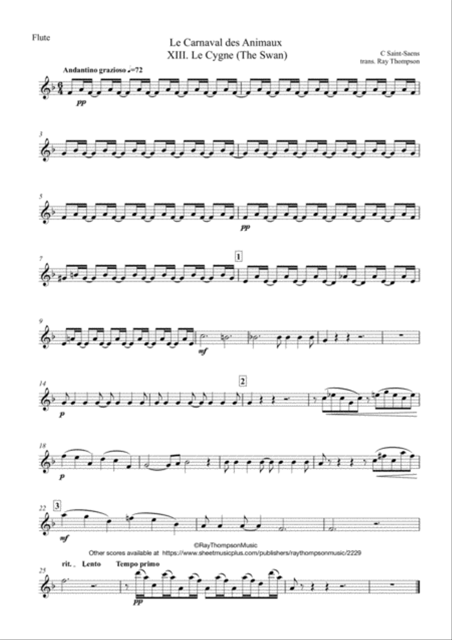 Saint-Saëns: Le Carnaval des Animaux - XIII Le Cygne (The Swan) - wind quintet Woodwind Quintet scores gallery preview page 5