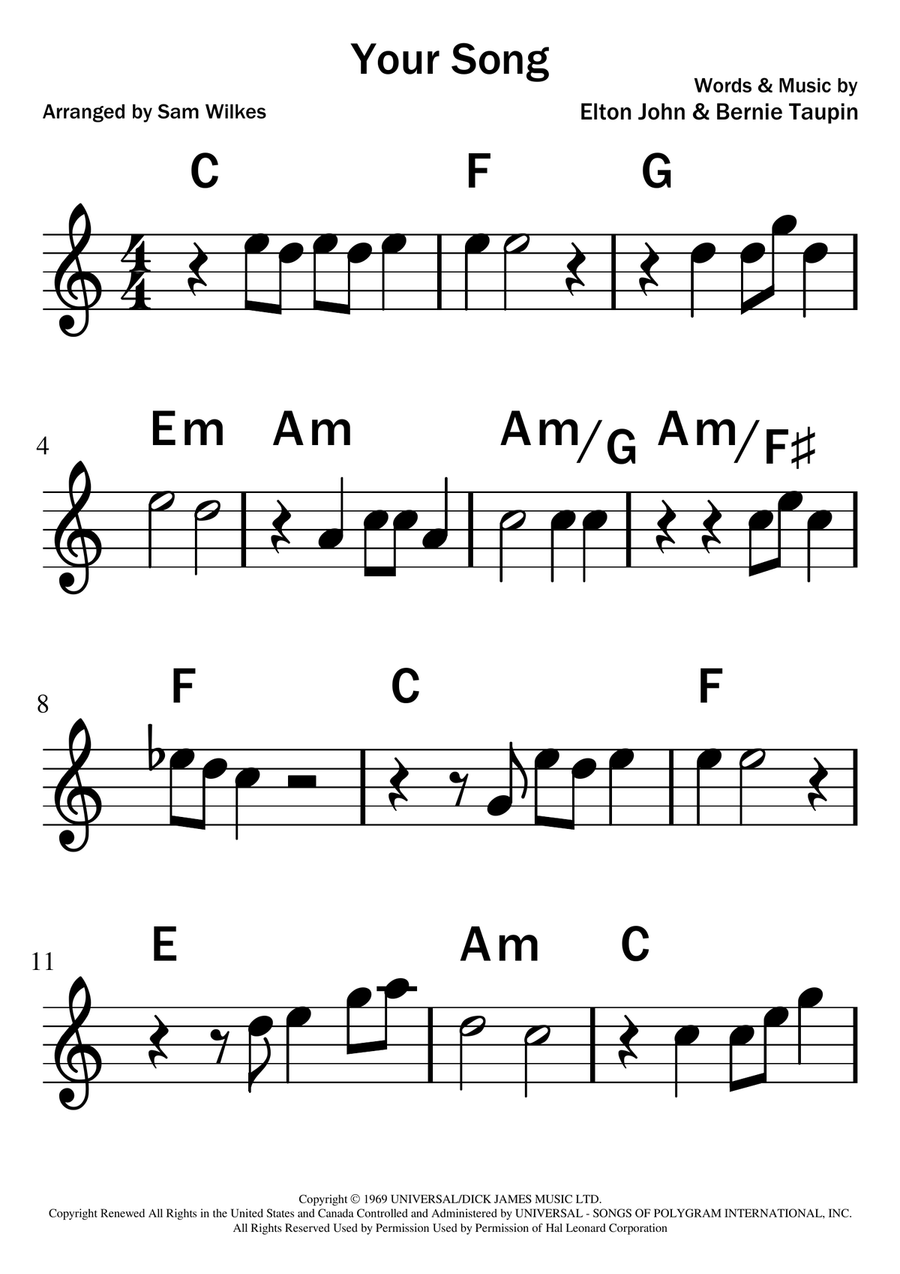 Your Song Piano, Vocal scores gallery preview page 1