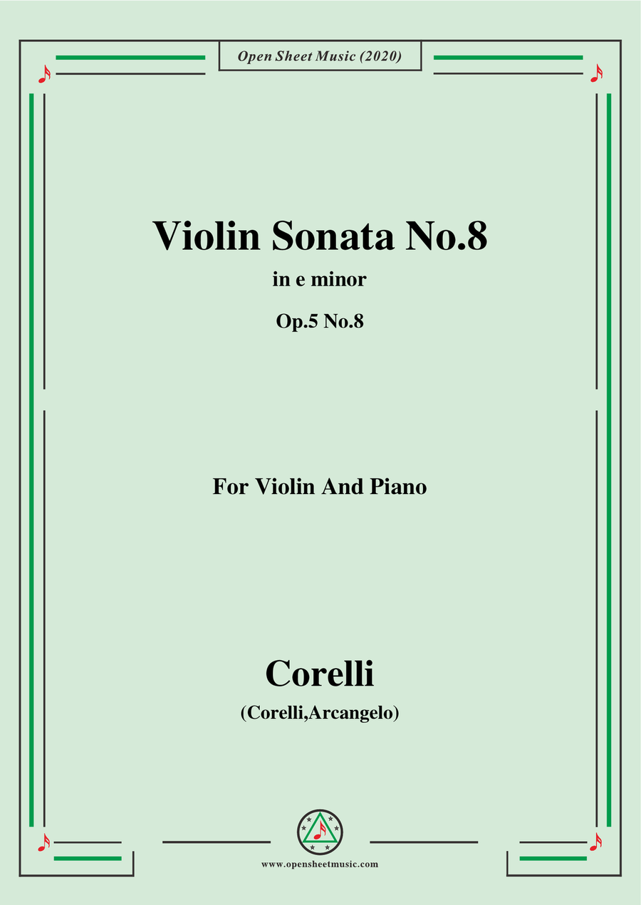 Corelli-Violin Sonata No.8 in e minor,Op.5 No.8,for Vioin&Piano Violin Solo scores gallery preview page 1