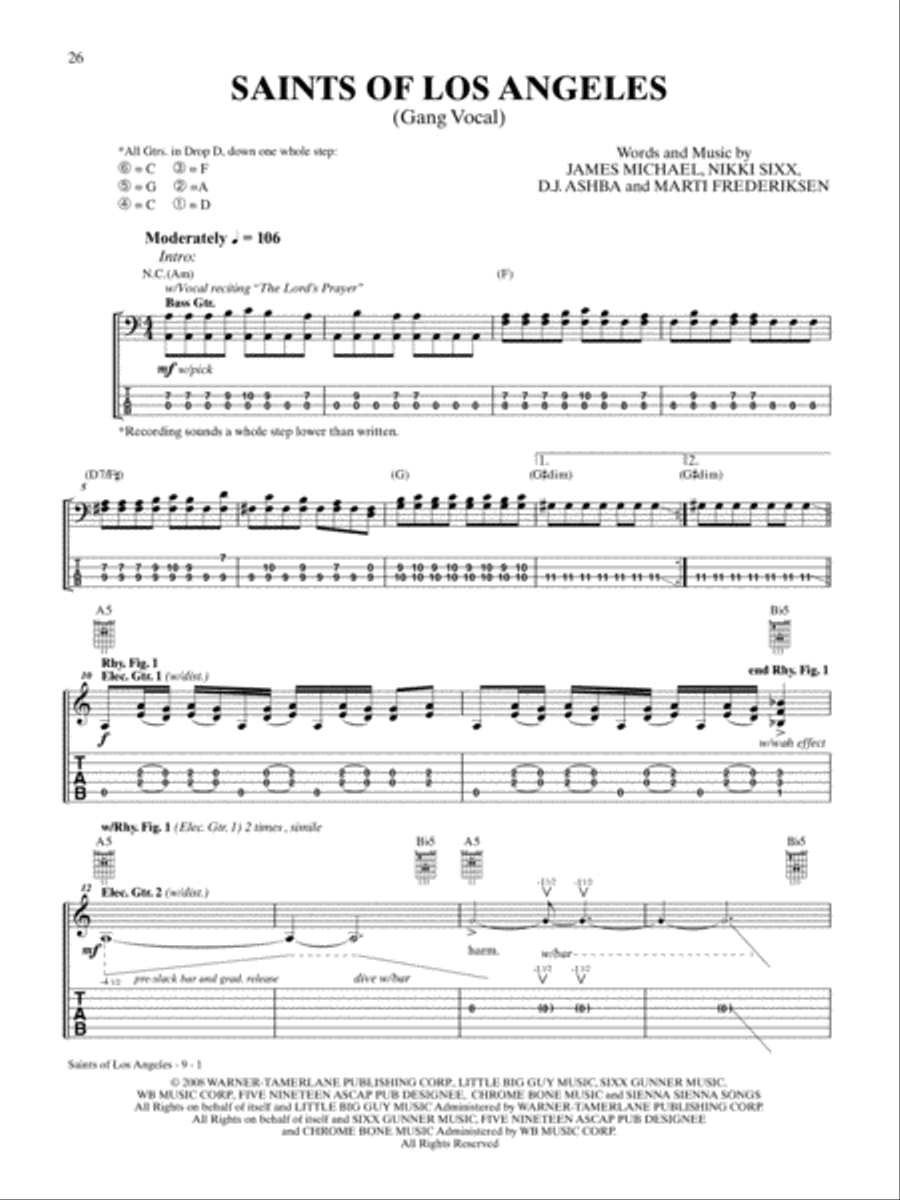 Saints of Los Angeles (Gang Vocal) Guitar Tablature scores gallery preview page 1