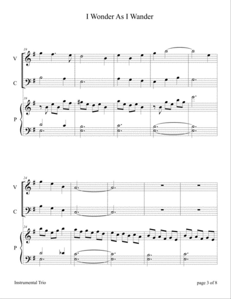 I Wonder As I Wander Piano Trio scores gallery preview page 3