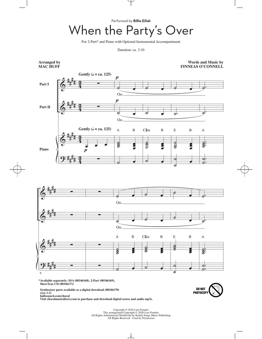 when the party's over (arr. Mac Huff) 2-Part scores gallery preview page 1