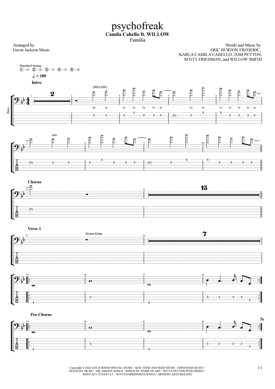 Psychofreak Guitar Tablature scores gallery preview page 1