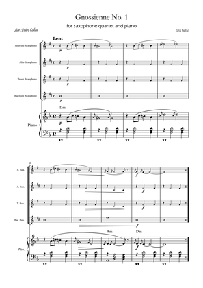 Gnossienne No. 1 – for Saxophone Quartet and Piano with chords