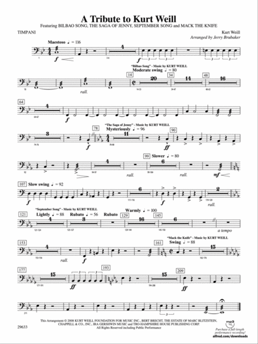 A Tribute to Kurt Weill: Timpani Concert Band scores gallery preview page 1