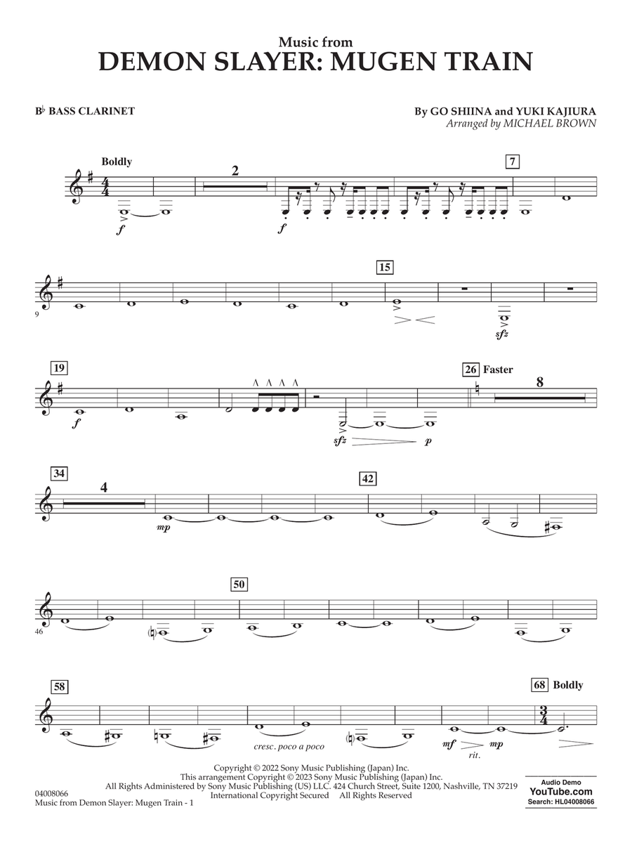 Music from Demon Slayer: Mugen Train (arr. Michael Brown) - Bb Bass Clarinet