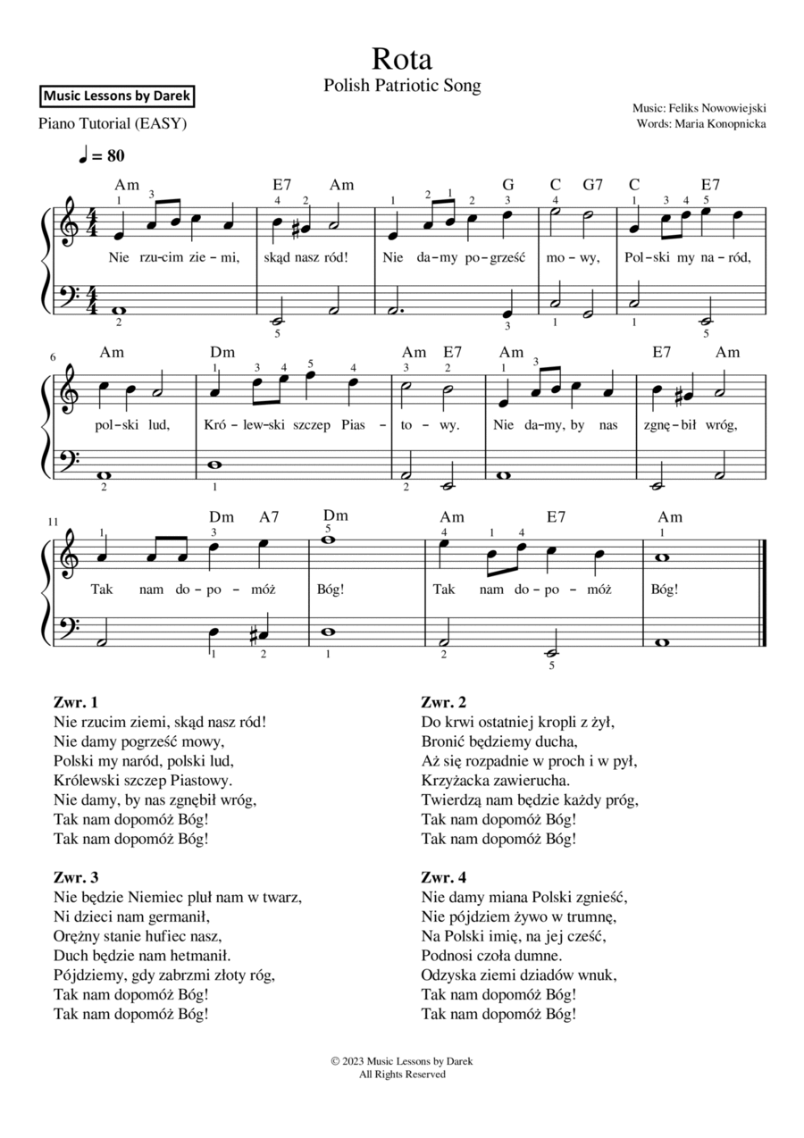 Rota (The Oath), Polish Patriotic Song [EASY PIANO] Easy Piano scores gallery preview page 1