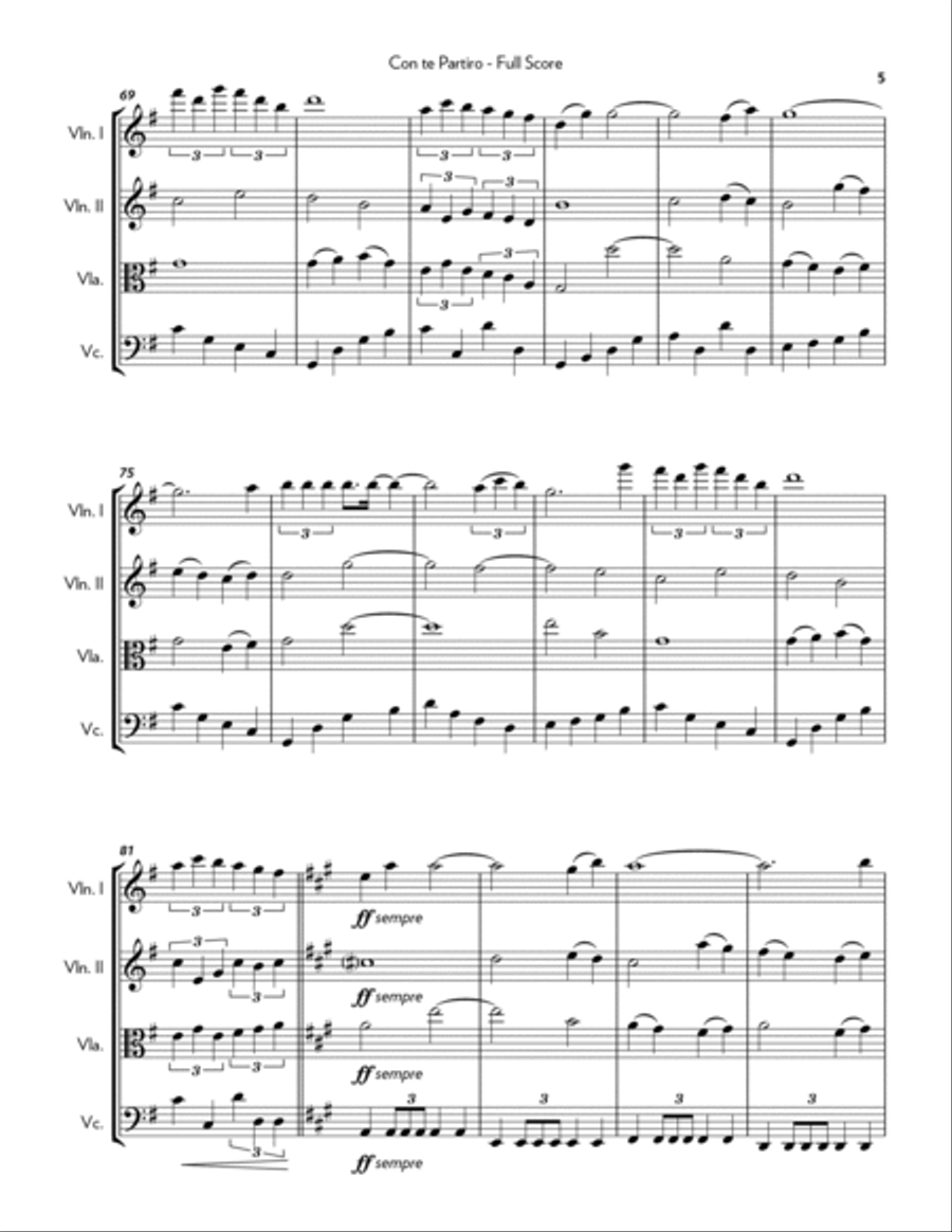 Con Te Partiro (time To Say Goodbye) String Quartet scores gallery preview page 5