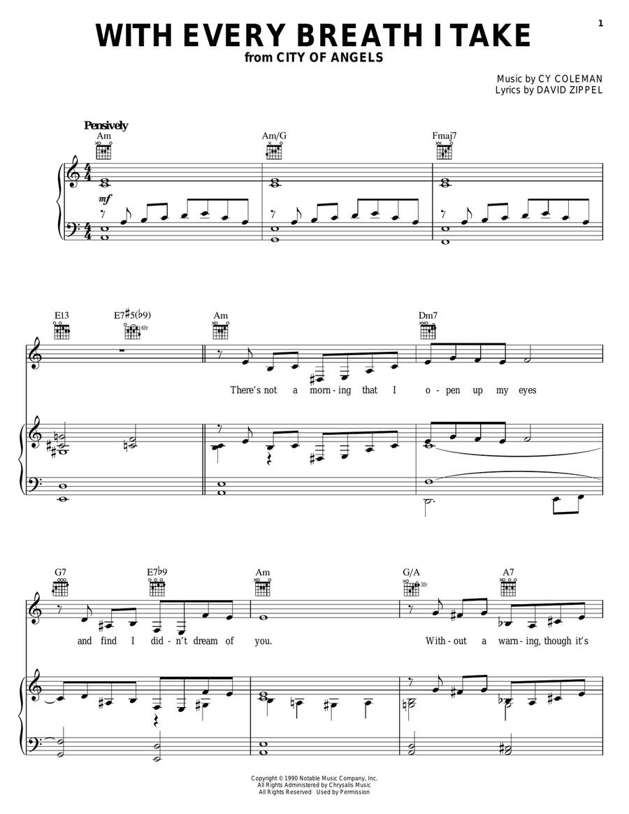 With Every Breath I Take Piano, Vocal, Guitar scores gallery preview page 1