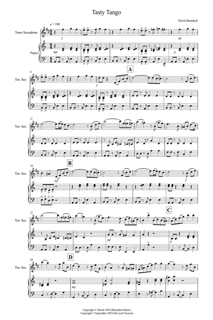 Tasty Tango for Tenor Saxophone and Piano Tenor Saxophone scores gallery preview page 1